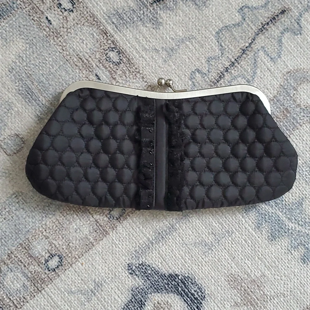 Liz Claiborne 1996 vintage quilted black satin clutch shoulder bag purse